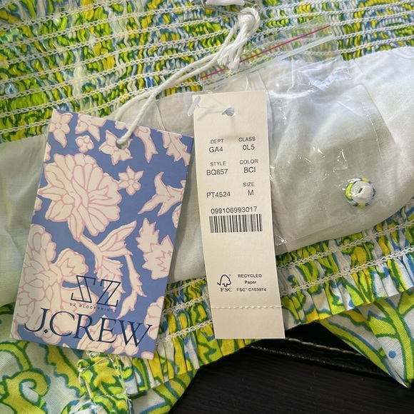 J Crew x SZ Blockprints Square Neck Puff Sleeve Mini Dress Green Sz M NEW BQ857 - Picture 11 of 16